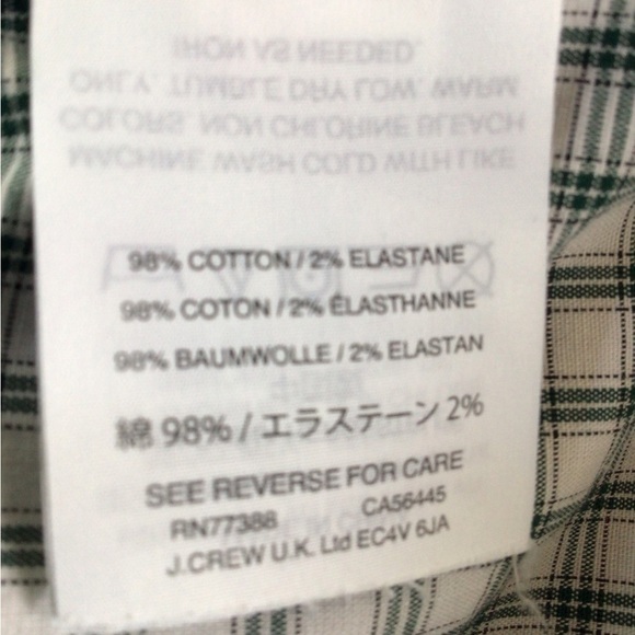 J.Crew Thompson button up green/ white checkered plaid long sleeves XL shirt - Picture 8 of 8